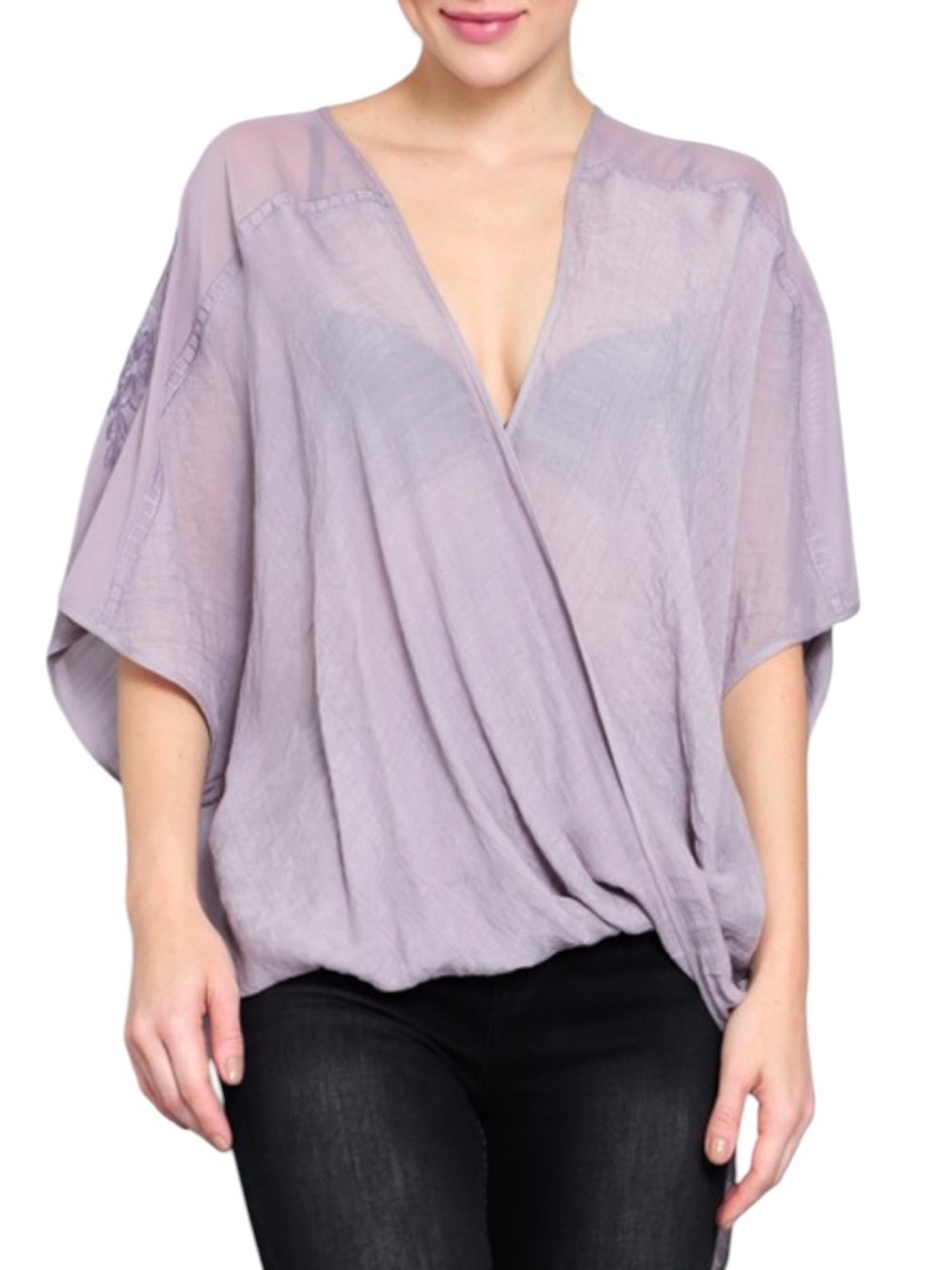 Boutique Oversized Lavender Wrap-Style Dolman Top